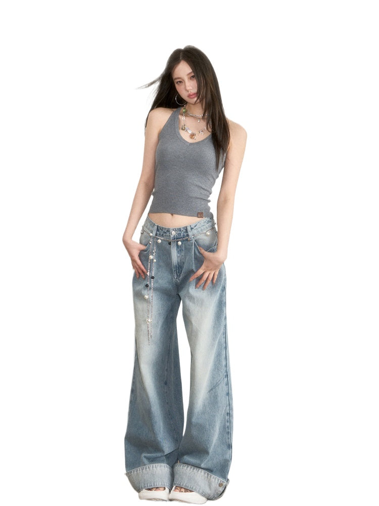 Flared Cuffs Contrast Pants Jeans