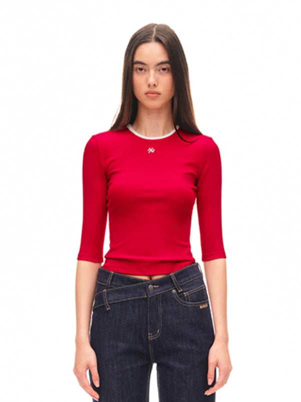 Contrast-Trimmed Mid-sleeve T-shirt - CHINASQUAD