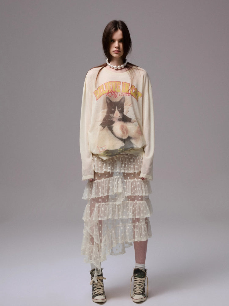 Irregular Dot Lace Mesh Skirt
