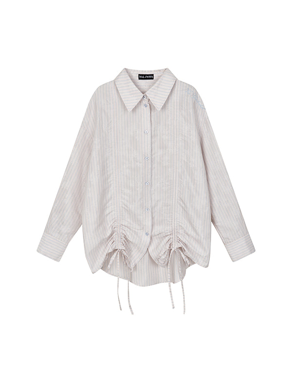 Deep Pink & Light Pink Striped Ruched Shirt - CHINASQUAD