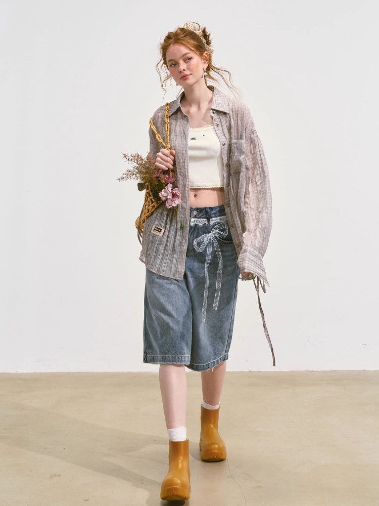 Plaid Sheer Mesh Shirt Jacket - CHINASQUAD