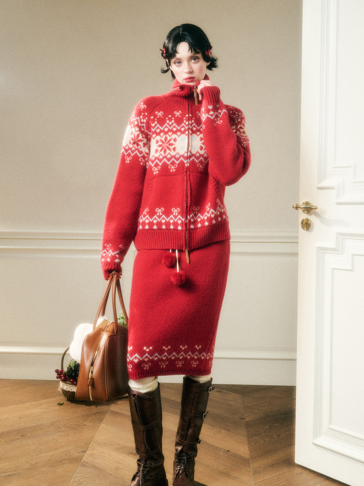 Warm Fabric Color Block Sweater & Skirt Set - CHINASQUAD