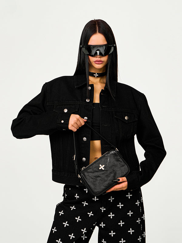 Black & Silver Badge Leather Bag - CHINASQUAD