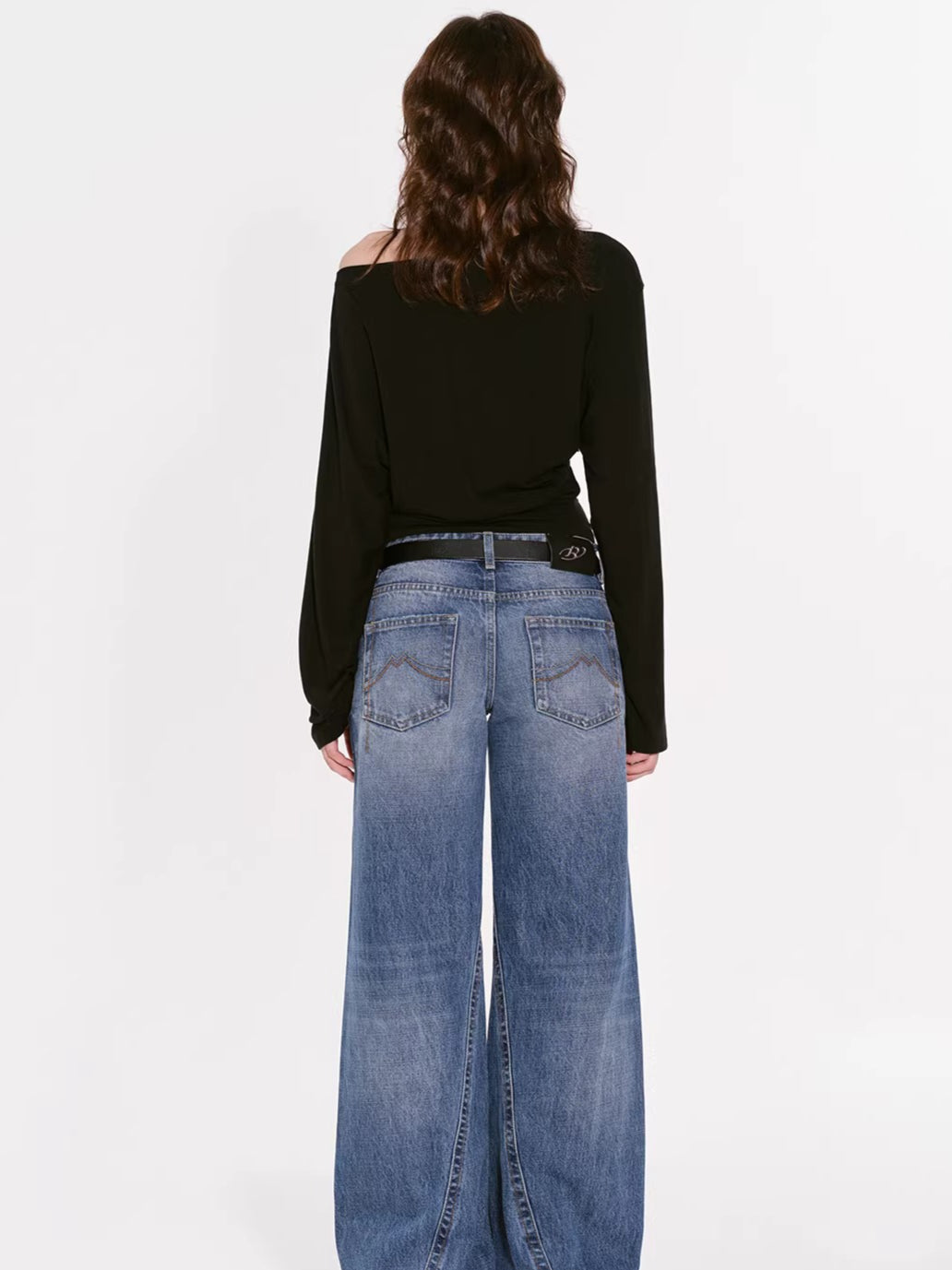 Draped Lyocell Off-Shoulder Long Sleeve T-Shirt