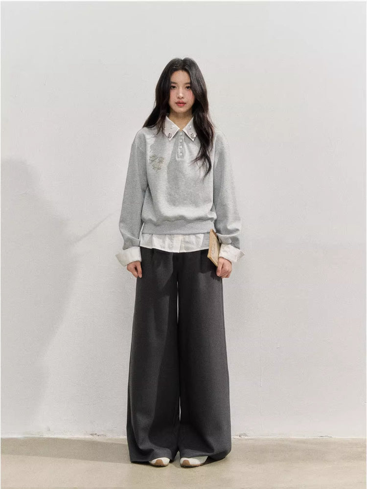 Plaid Panel Fold-Over Waist Straight Pants