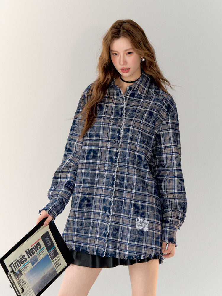 Lace-Trimmed Brushed Plaid Shirt - CHINASQUAD