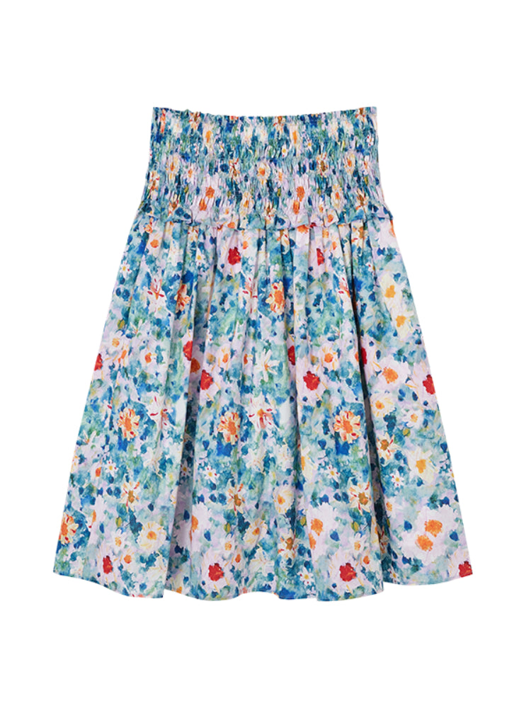 Floral Waist-cinching Slim-fit Midi A-line Skirt - CHINASQUAD
