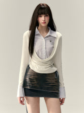 (Final Sale) Faux Two-Piece Tie Waist Denim Skirt - CHINASQUAD