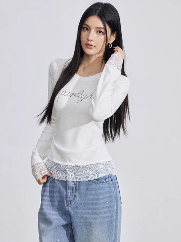 Rhinestone Lace Long Sleeve Base Layer