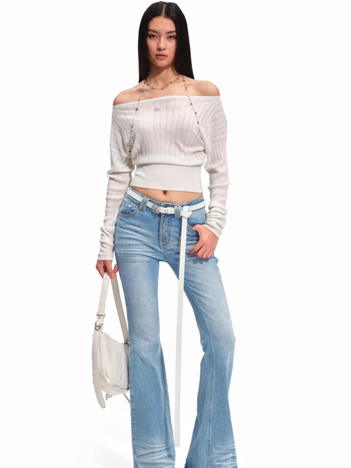 Asymmetric Off-Shoulder Merino Wool Sweater