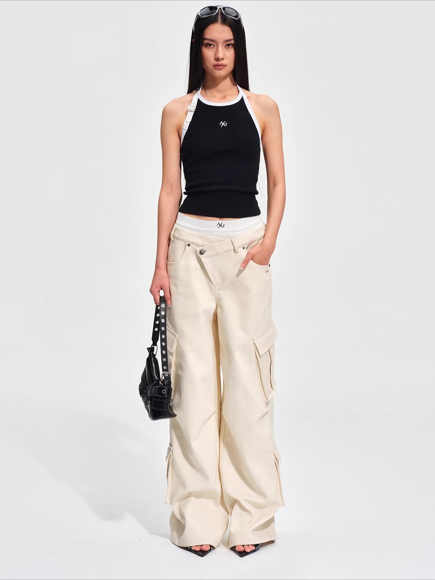 Double-Waist Straight-Leg Cargo Pants