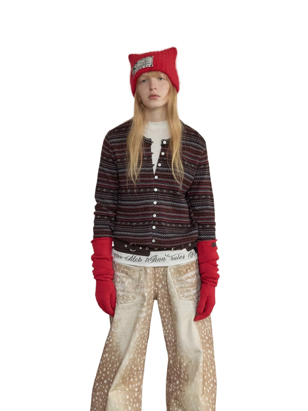 Fair Isle Pony Jacquard Drawstring Knit Cardigan