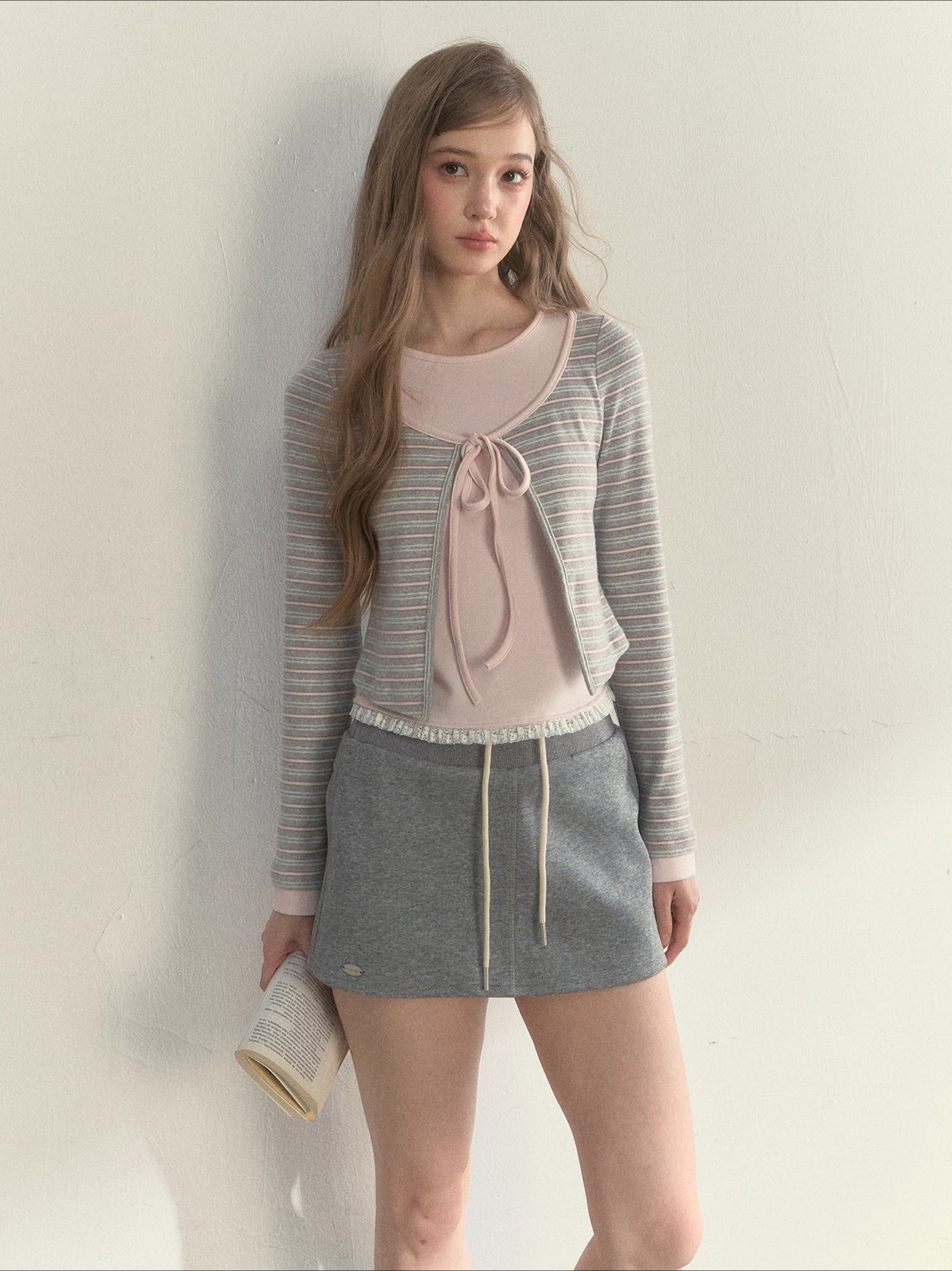 Striped & Floral Design Layered Contrast Blouse