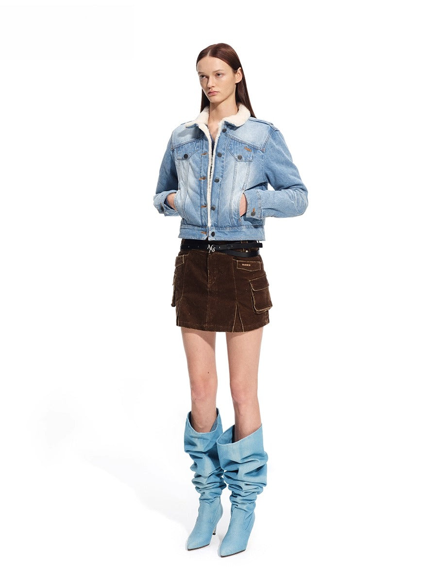 "Rose Series" Washed Denim Low-Rise Mini Skirt - CHINASQUAD