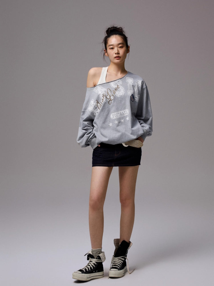 Off Shoulder Letter Print Sweatshirt