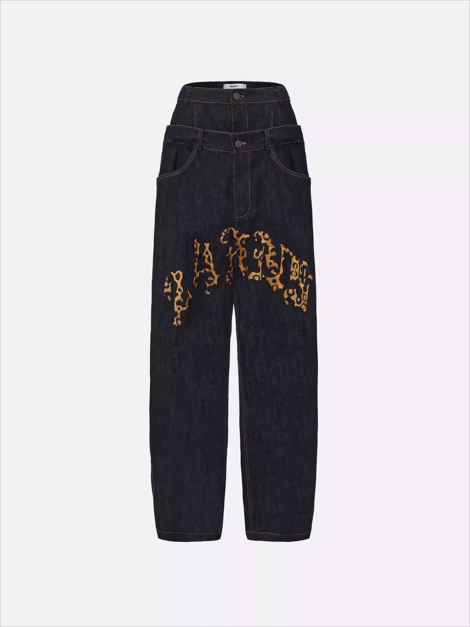 Dual-Waist Embroidered Relaxed-Fit Denim Jeans