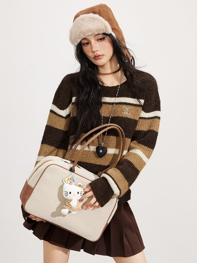 Retro Striped Wool-Blend Crewneck - CHINASQUAD