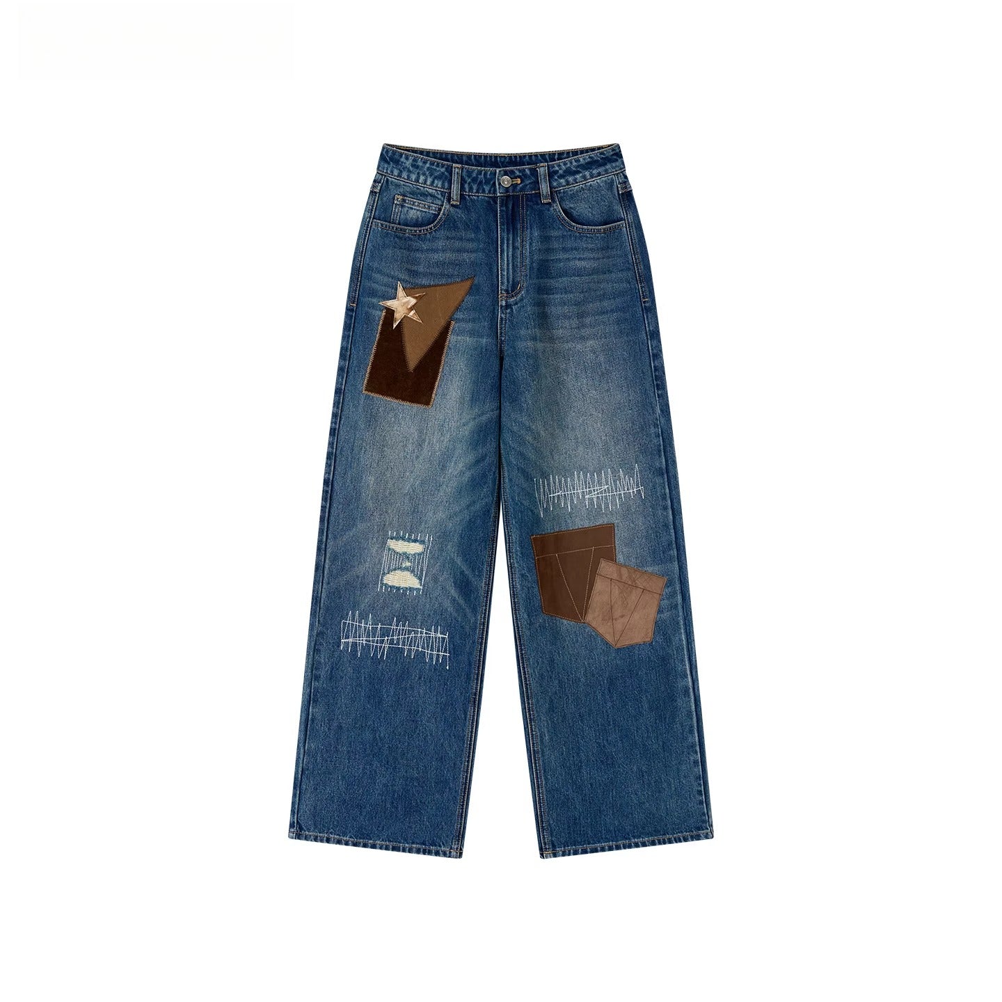 Nomad Patchwork Contrast Denim Jeans - CHINASQUAD