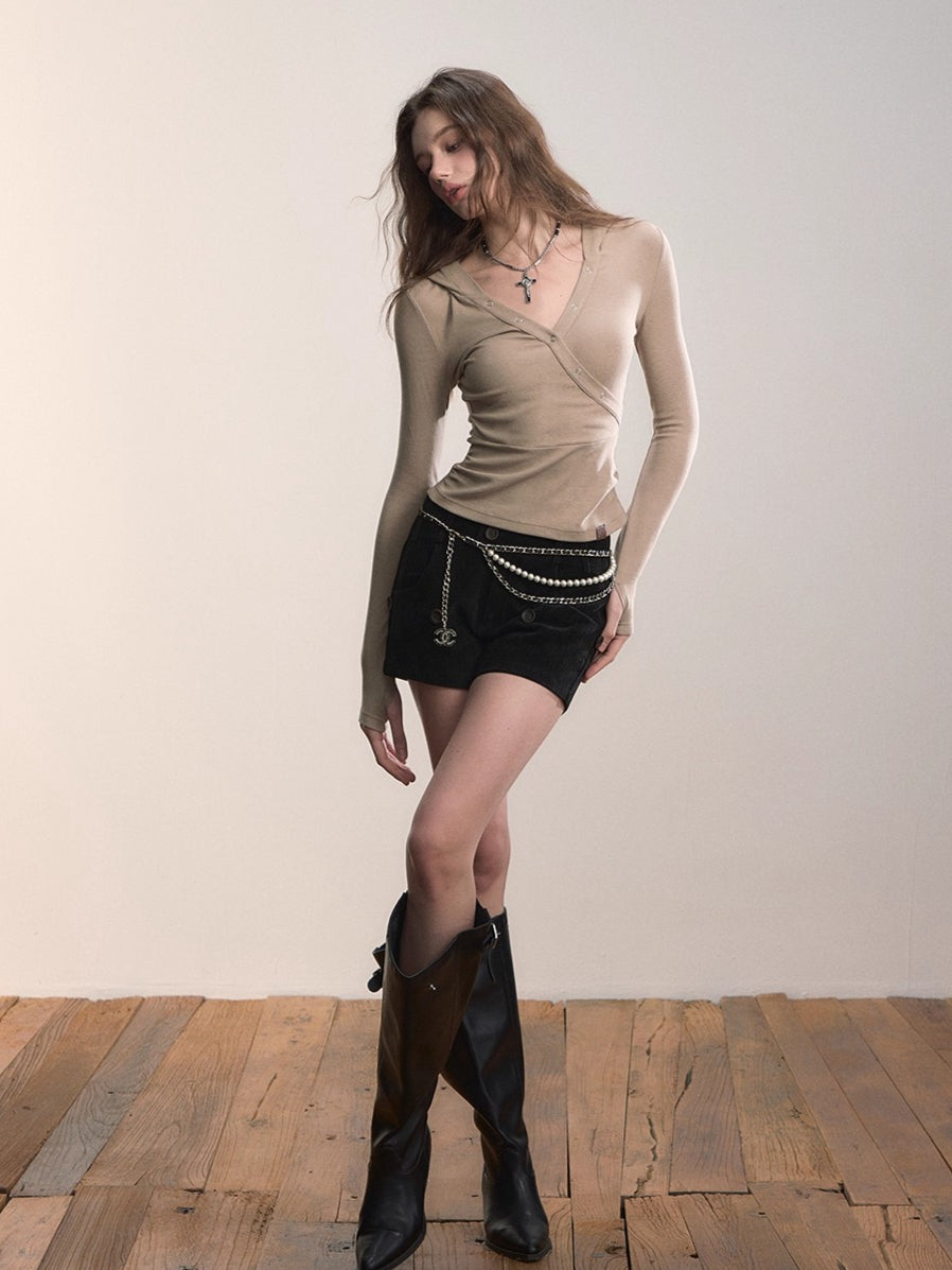 Crossover Hooded Slim-Fit Knit Sweater