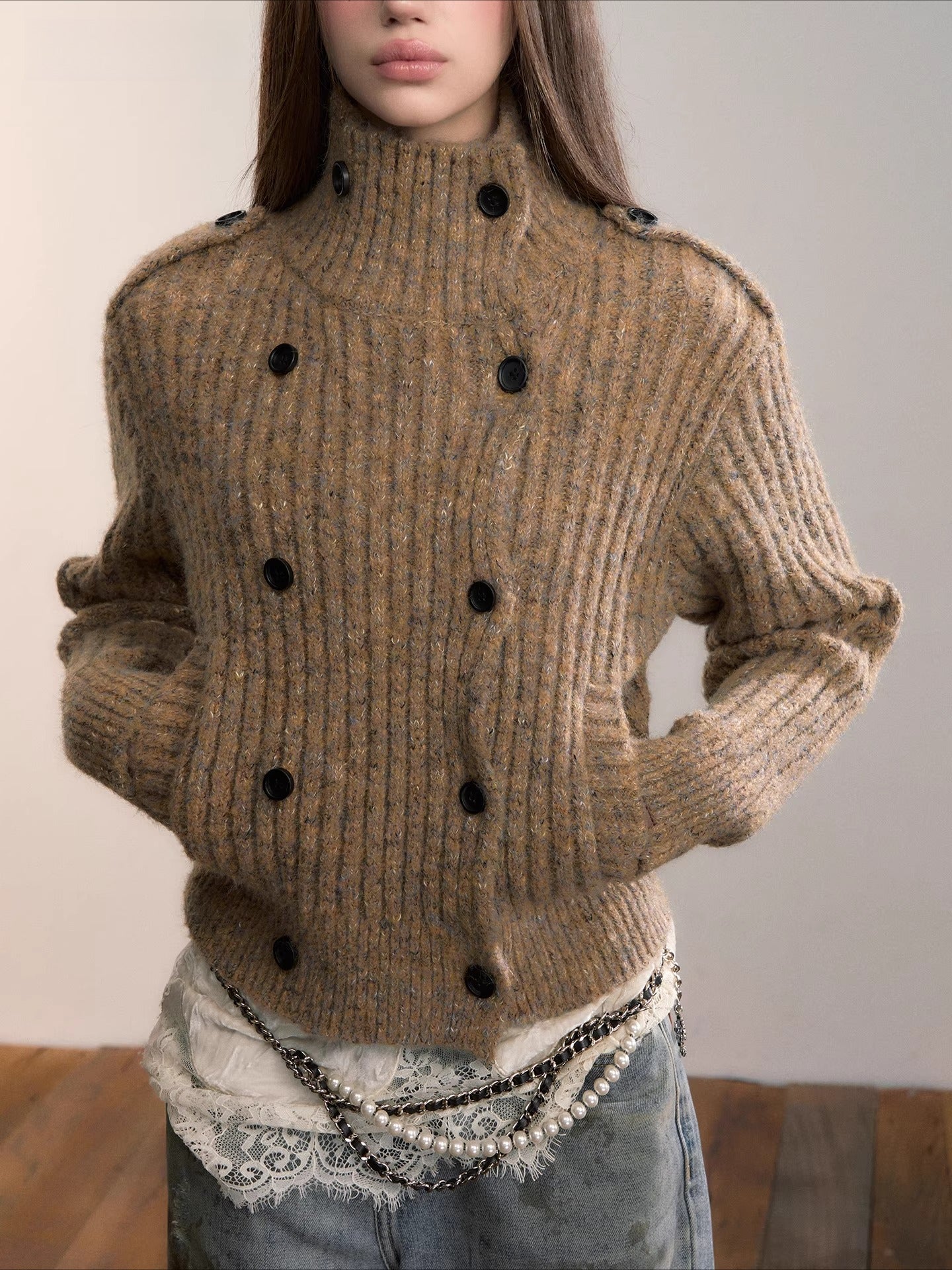Multicolor Yarn Turtleneck Knit Turtleneck