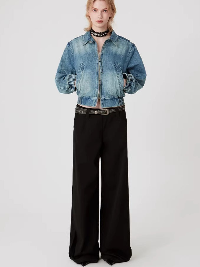 Original Draped Black Wide-Leg Suit Trousers