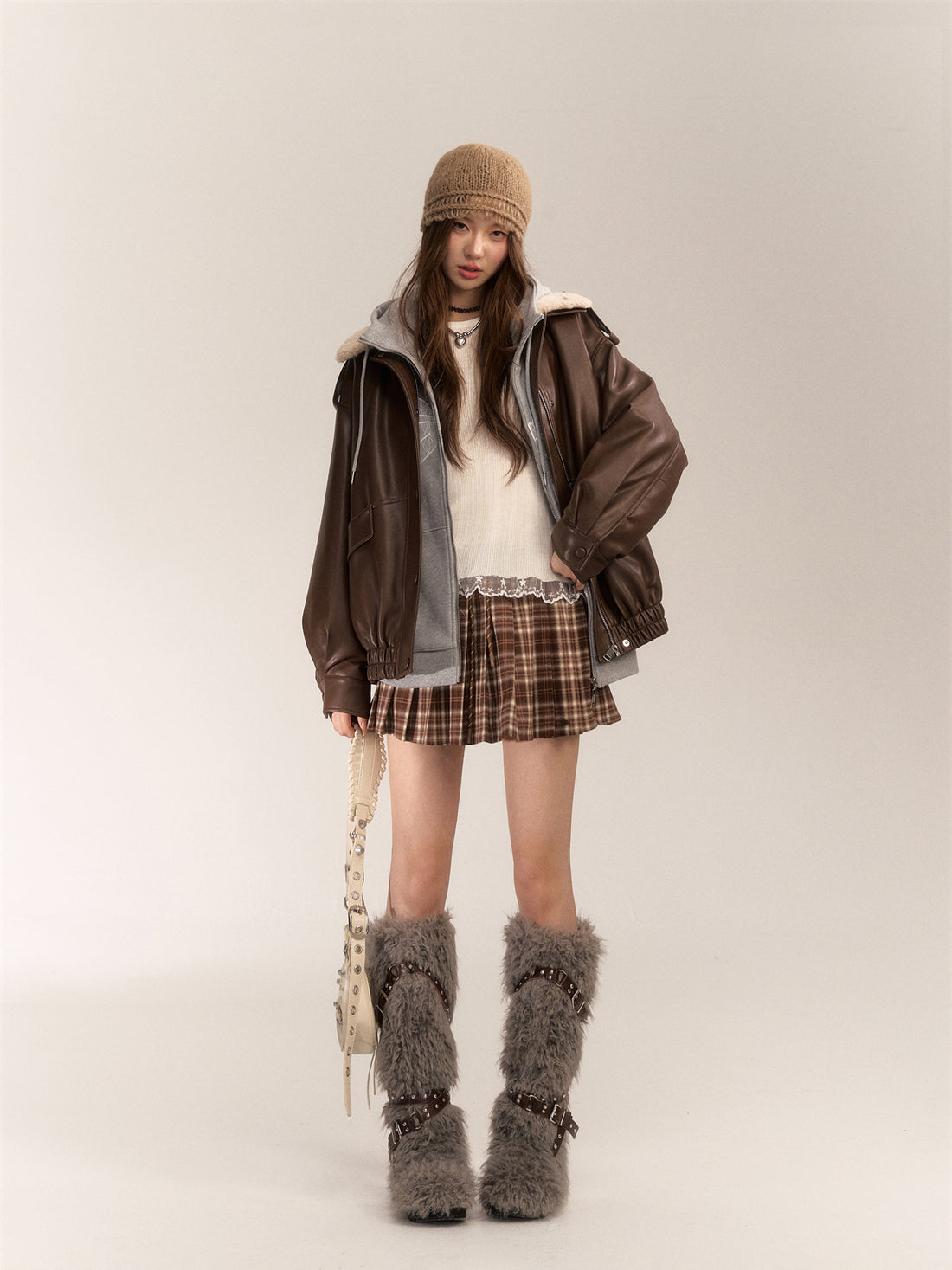 Faux Leather & Shearling Down Jacket - CHINASQUAD