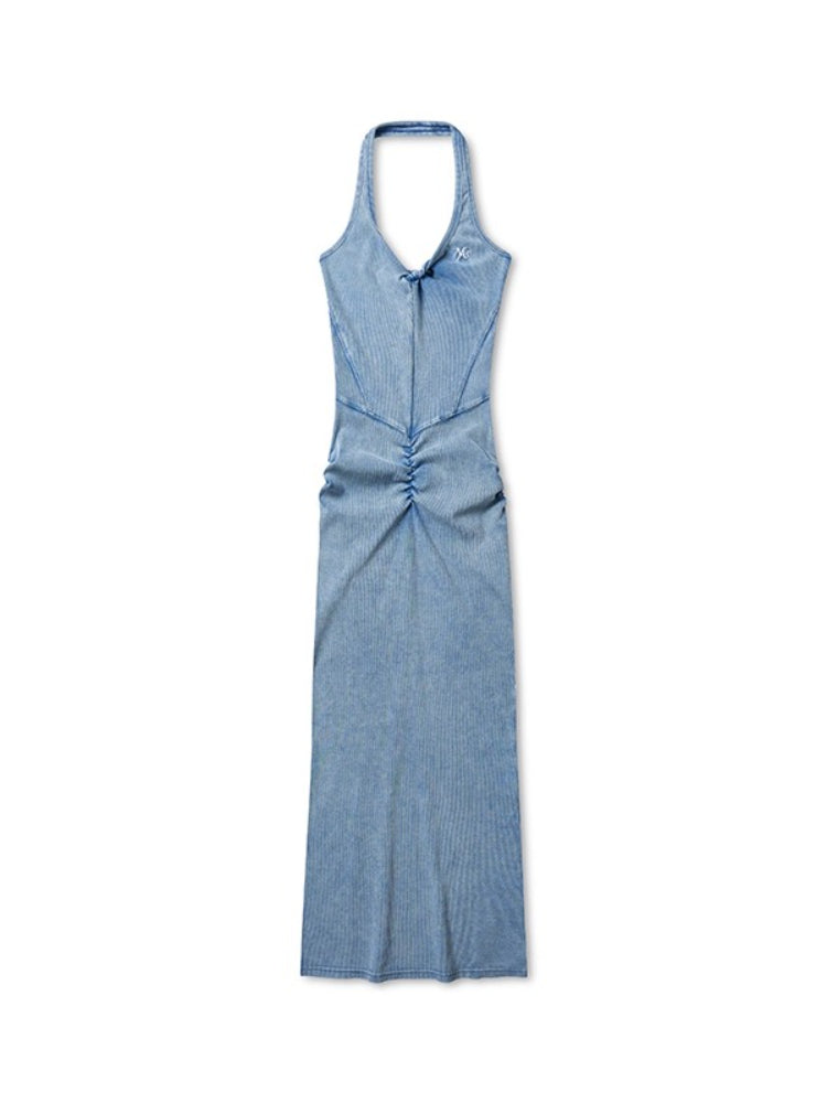 "Feria Series" Volcano V-Waist Pleated Halter Dress - CHINASQUAD