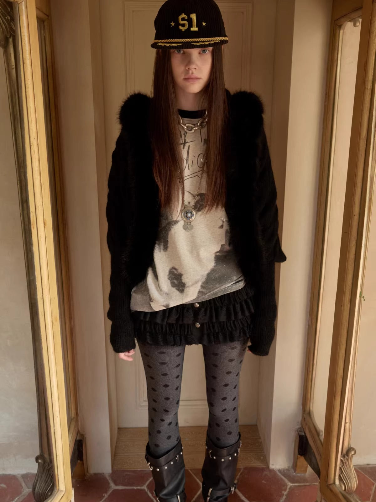 Vintage Mohair-Blend Fur-Trim Knit Cardigan