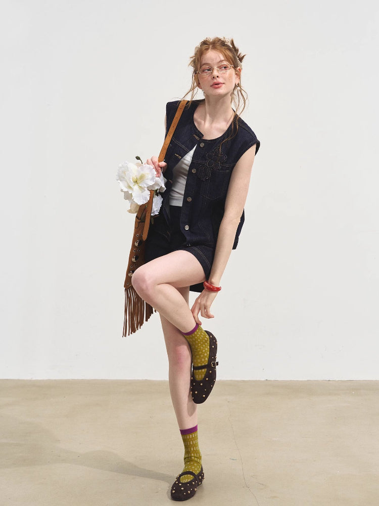 Layered Relaxed Denim Vest & Skirt Set - CHINASQUAD