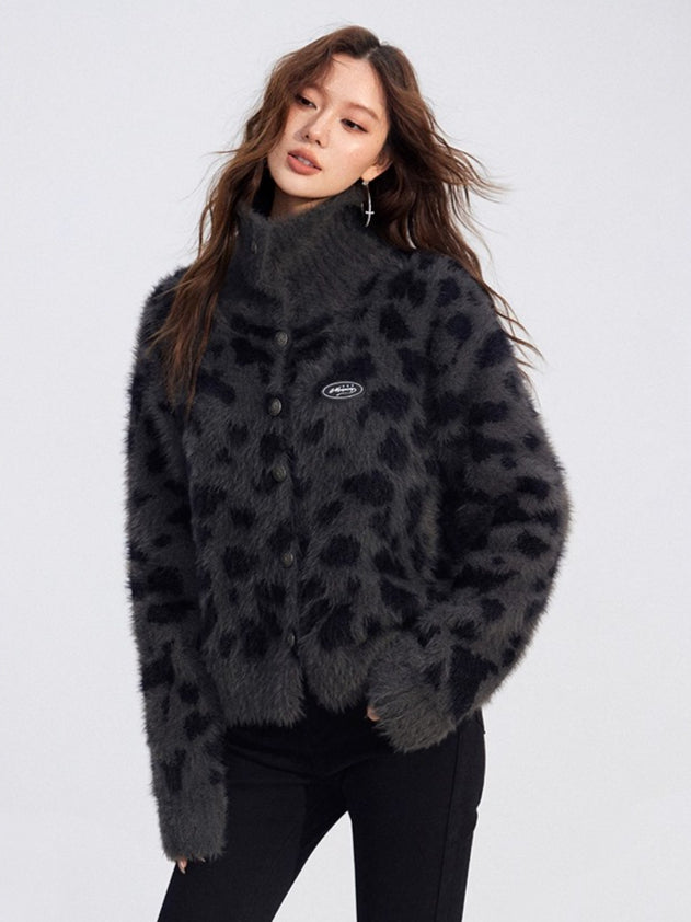 Leopard Mink-Plush Knit Sweater