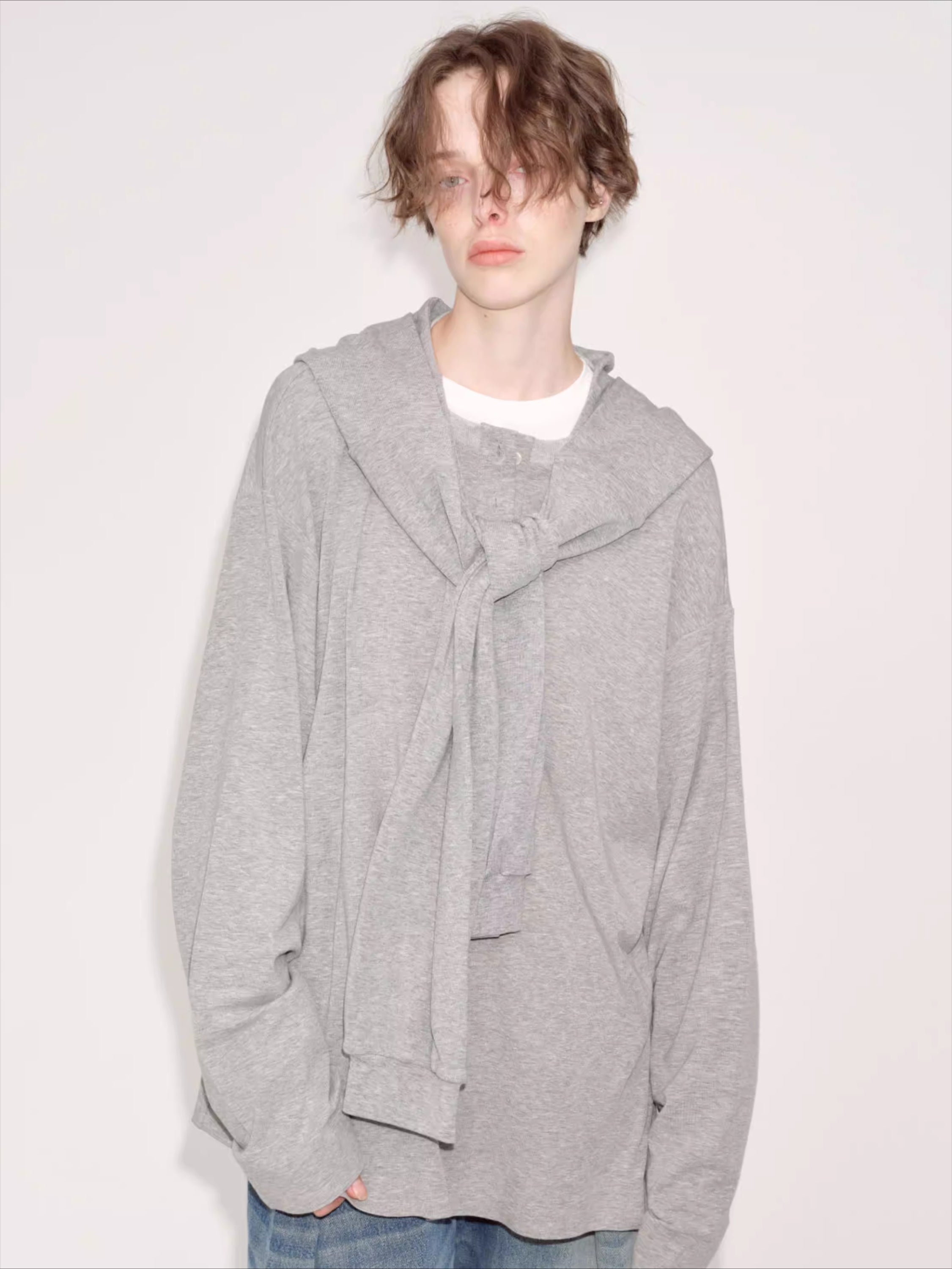 Relaxed Grey Hooded Long Sleeve Sweatshirt