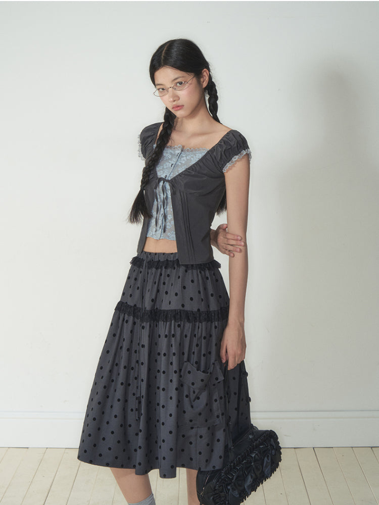 Fake Two-Piece Floral Lace Shirt Top - CHINASQUAD