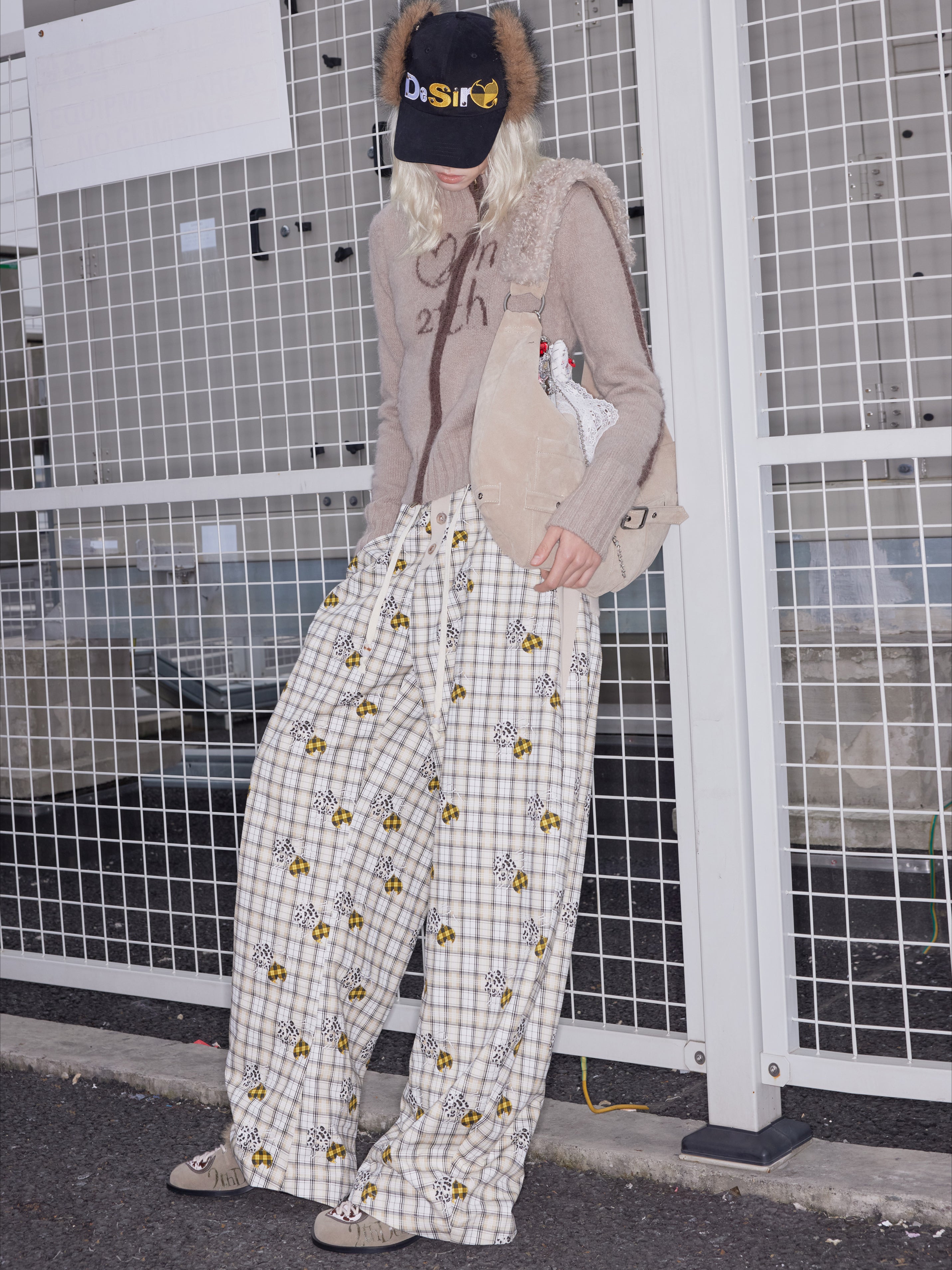 Lyocell Custom Plaid Beaded Banana Pants - CHINASQUAD