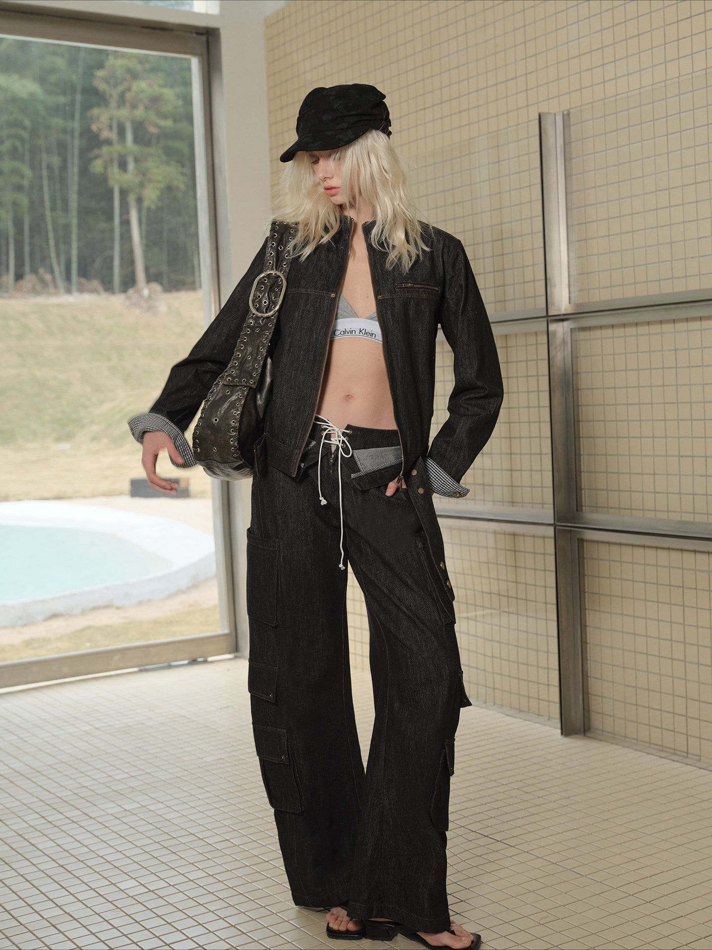 Multi-Pocket Double Waistband Denim Cargo Pants - CHINASQUAD