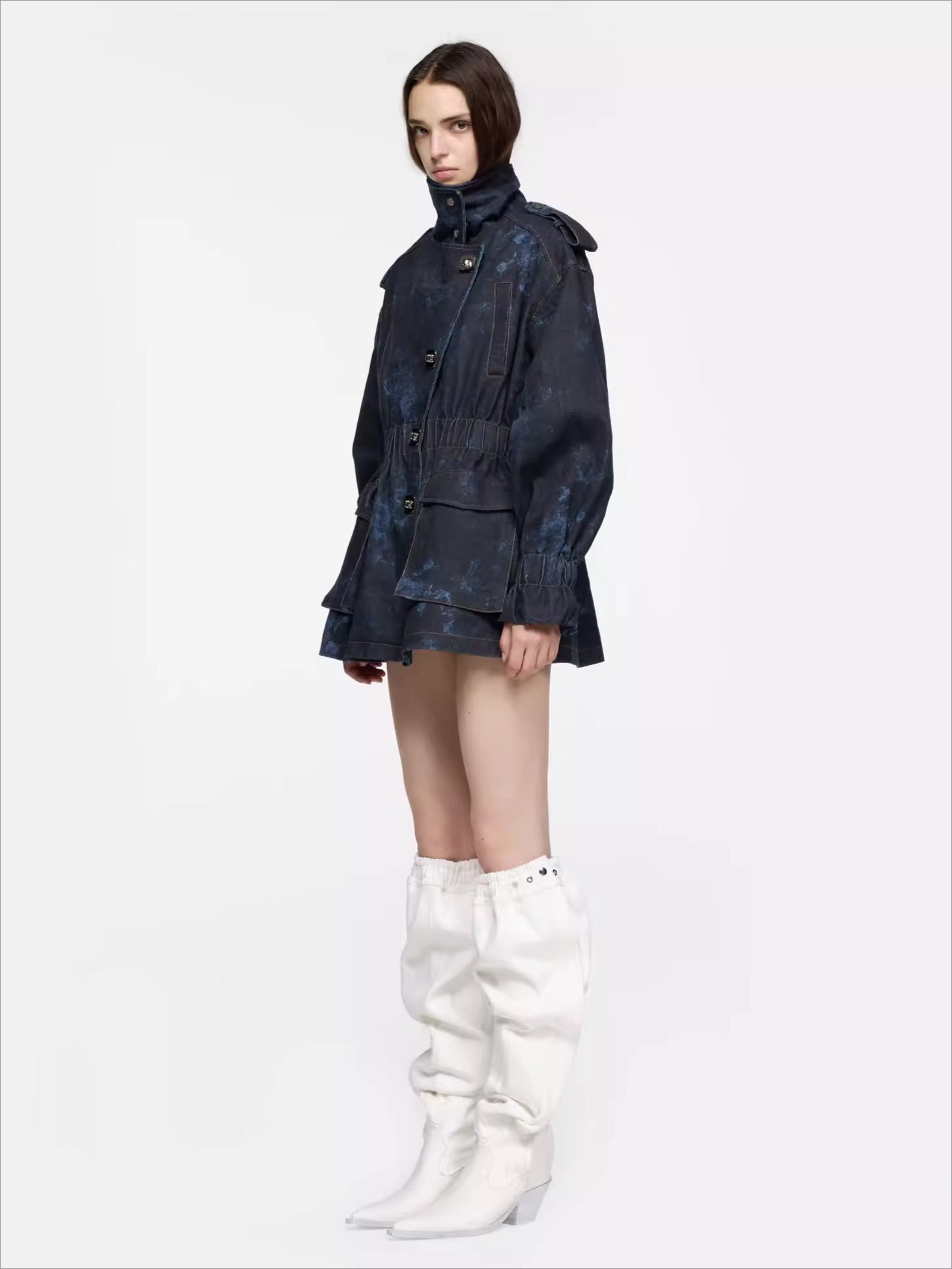 Slimming Slouchy Printed Denim Heeled Boots