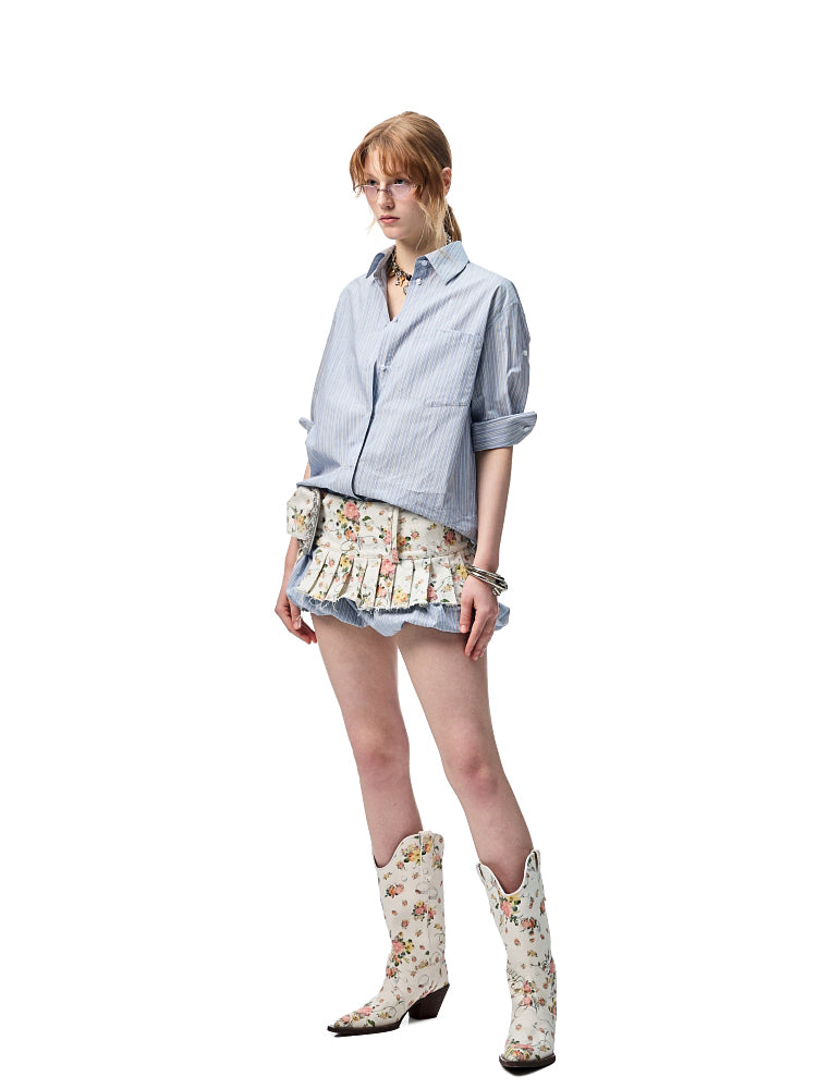 Floral Canvas Waistband Pleated Cummerbund - CHINASQUAD