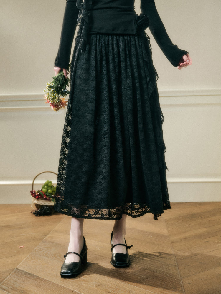 Lace Floral Asymmetrical Off-Shoulder Top & Skirt Set - CHINASQUAD