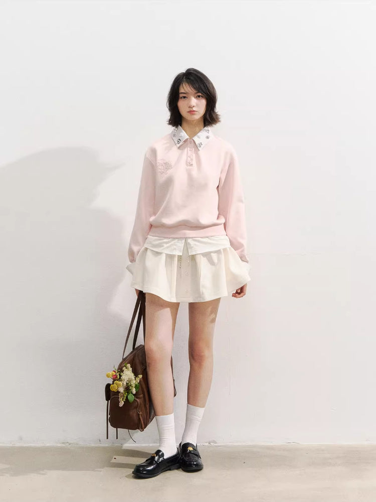 Rhinestone Rose Fake Two-Piece Sweatshirt