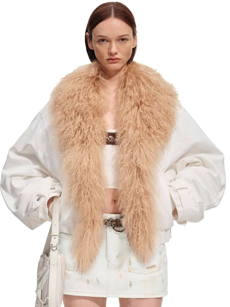 Polar Shearling Collar Denim Down Jacket