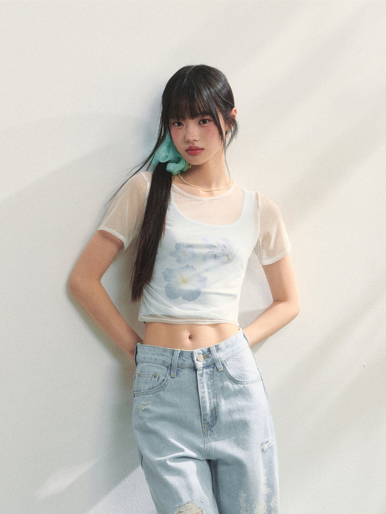 Blue Printed 2-in-1 T-shirt - CHINASQUAD