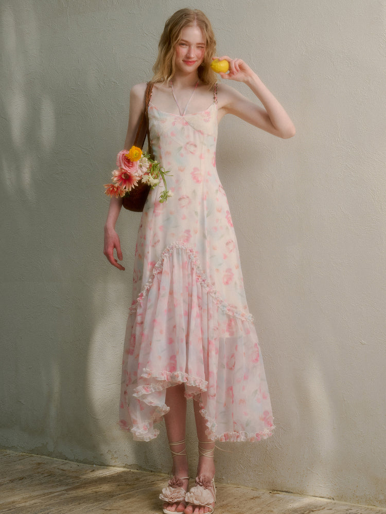 Flower-pattern Flowing Dress - CHINASQUAD