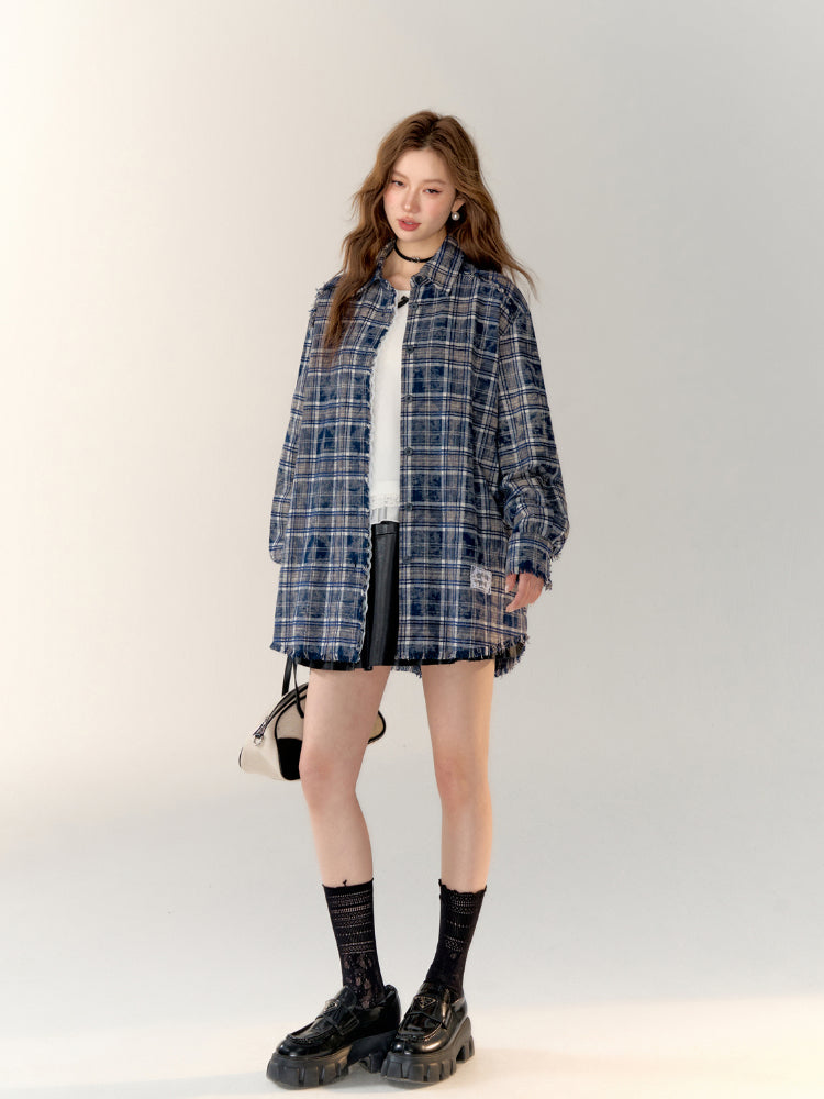Lace-Trimmed Brushed Plaid Shirt - CHINASQUAD