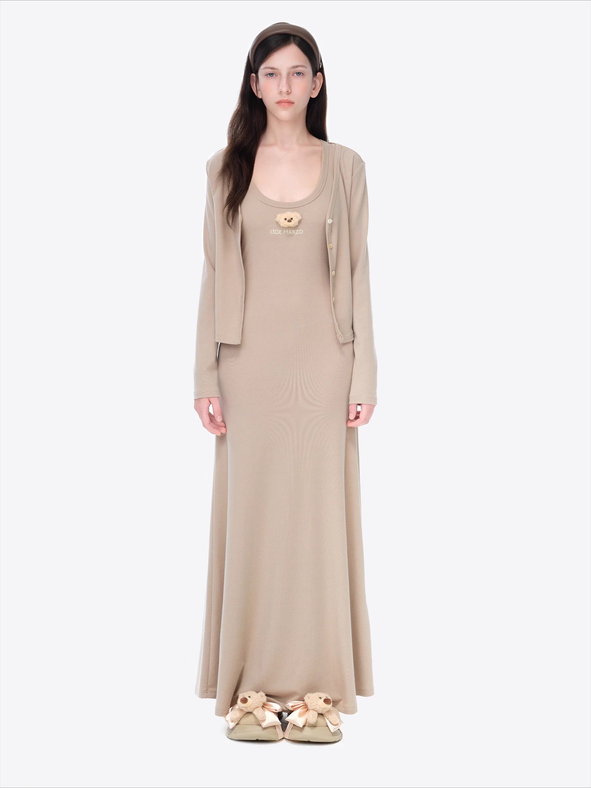 Waist-Tie Cardigan Two-Piece Long Dress Set