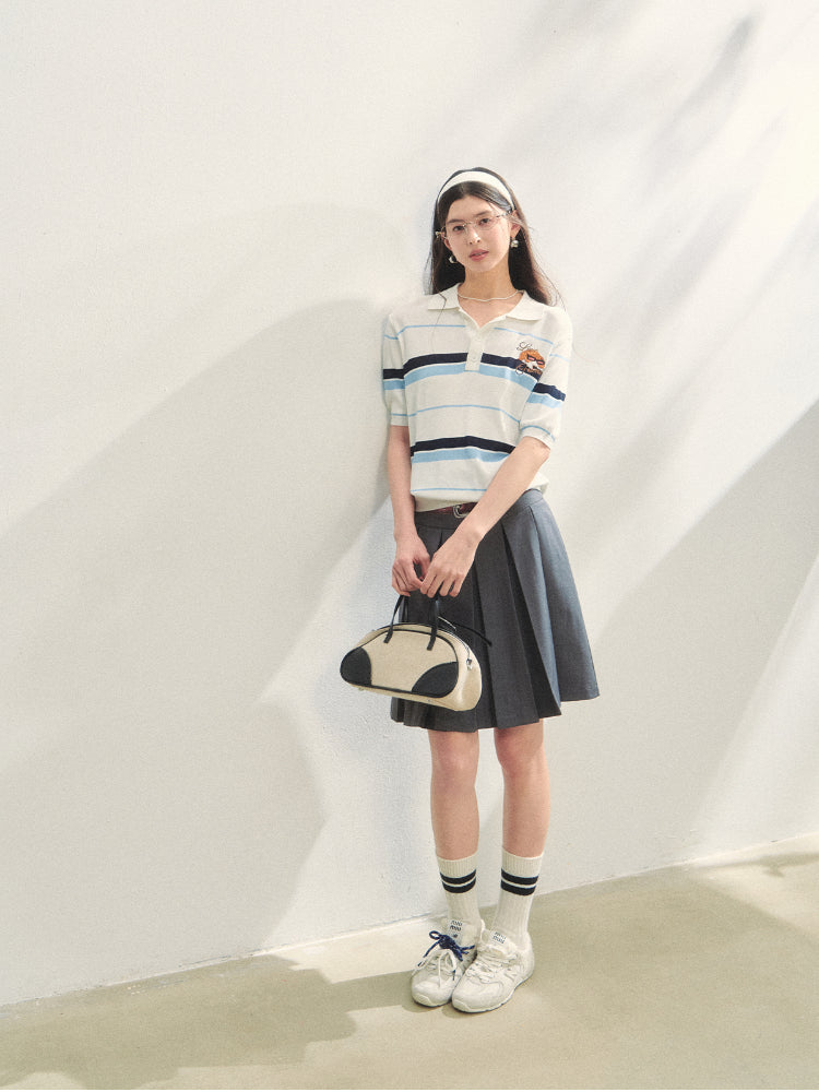 Fake Two-piece Printed Belted Pleated Skirt - CHINASQUAD