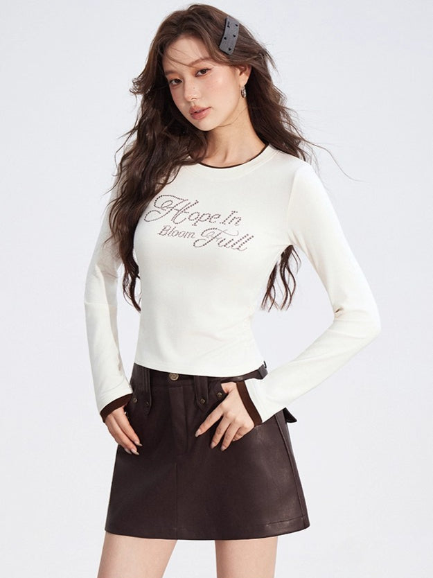 Dual-Layer Letter Embellished Slim-Fit T-Shirt