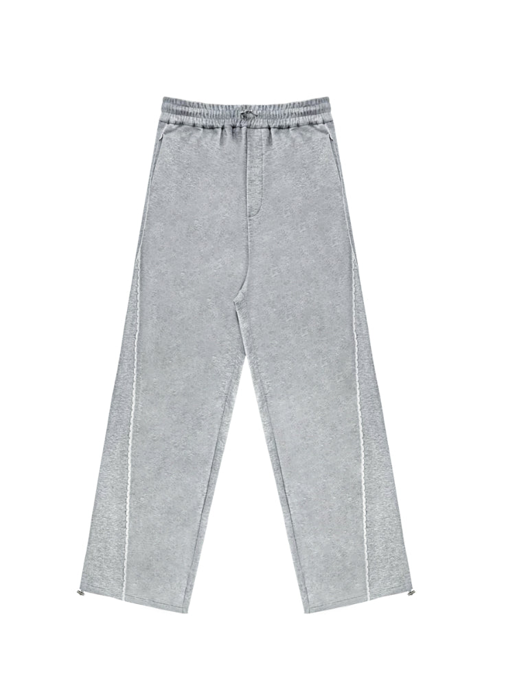 Lace-Trimmed Adjustable Cuffed Straight Leg Sweatpants - CHINASQUAD