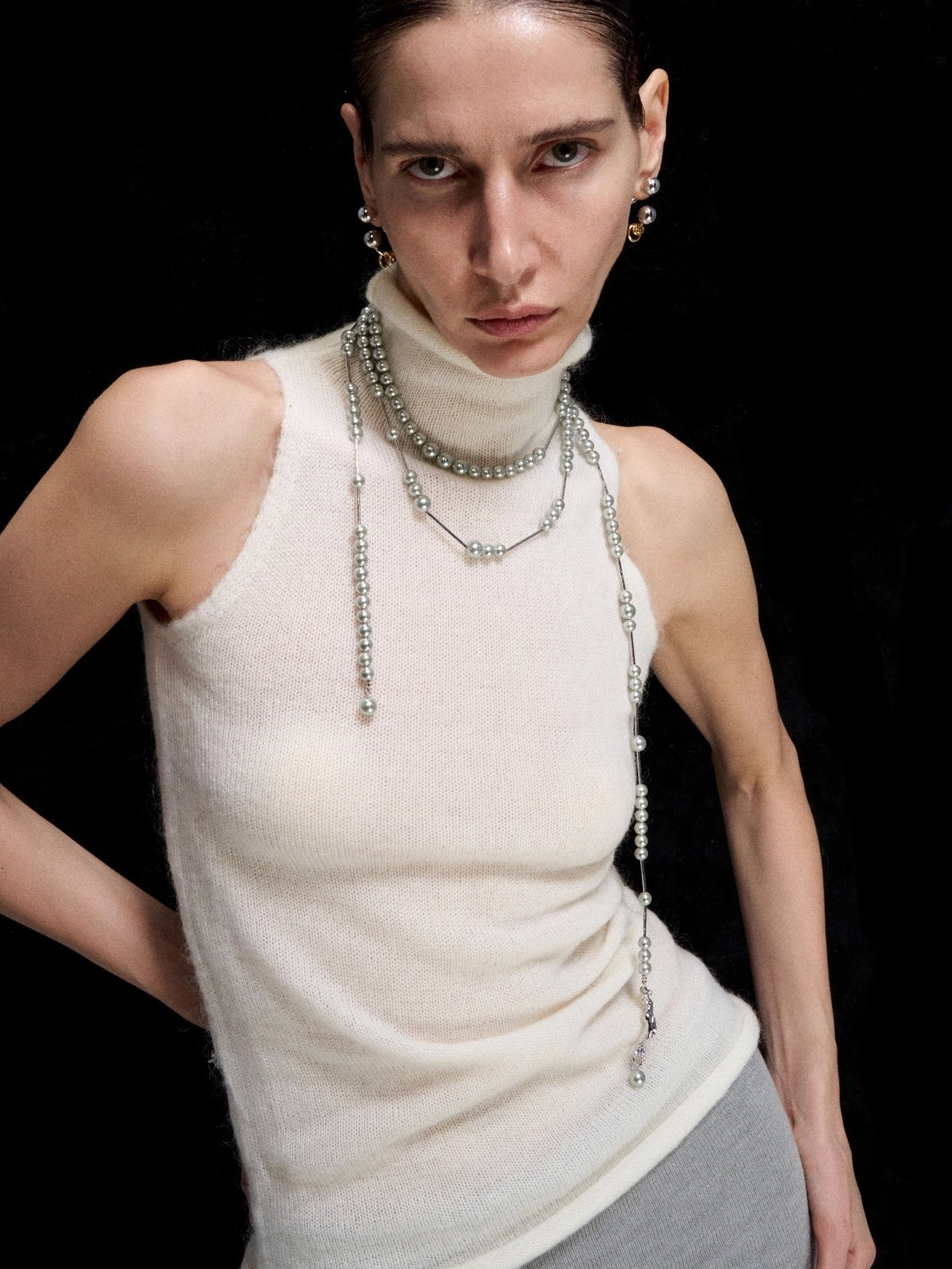 Reshaped Romance Layered Silver Pearl Asymmetric Mermaid Necklace