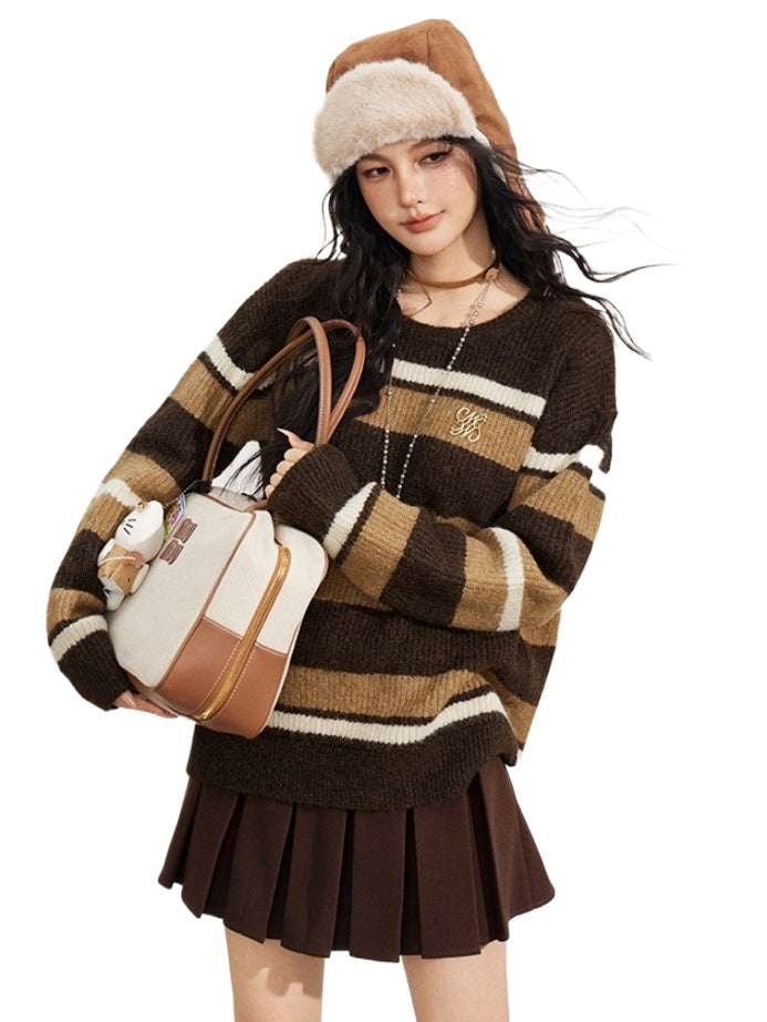 Retro Striped Wool-Blend Crewneck - CHINASQUAD