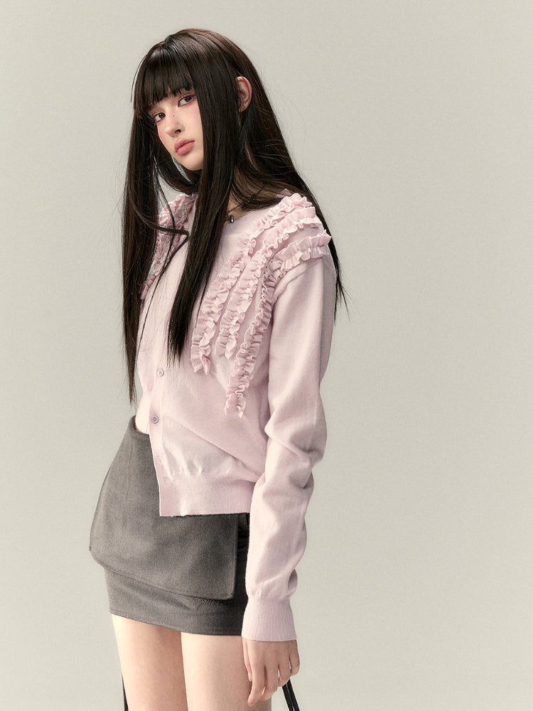 Irregular Ruffle Design Knit Top - CHINASQUAD