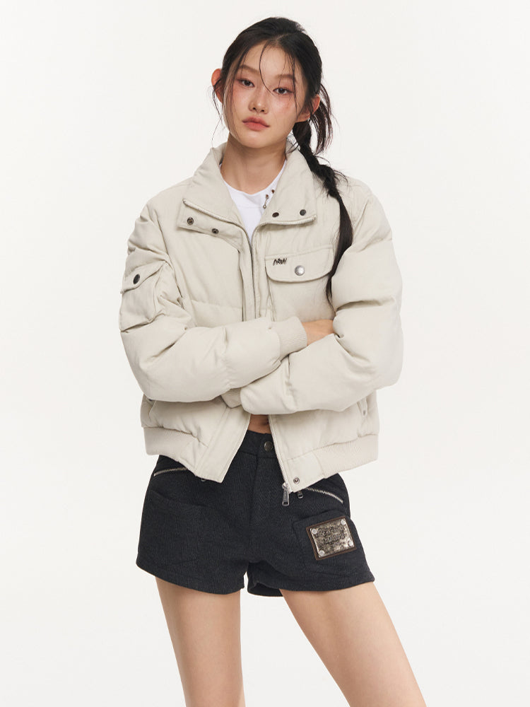 White Fitted High Collar Cotton Jacket - CHINASQUAD